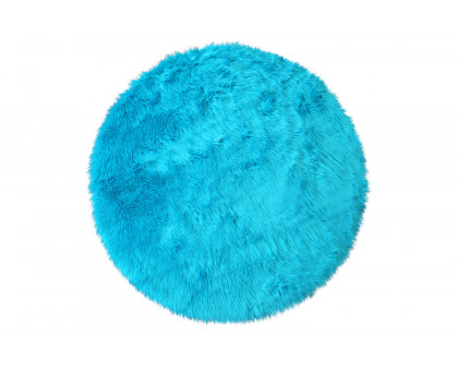 BLNK Chalet Collection Round Faux Fur Area Rug with Polyester Backing - Turquoise, 4'W x 4'L