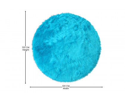 BLNK Chalet Collection Round Faux Fur Area Rug with Polyester Backing - Turquoise, 4'W x 4'L