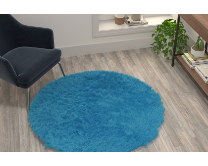 BLNK Chalet Collection Round Faux Fur Area Rug with Polyester Backing