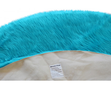 BLNK Chalet Collection Round Faux Fur Area Rug with Polyester Backing - Turquoise, 5'W x 5'L