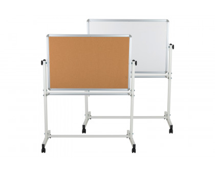 BLNK HERCULES Series Reversible Mobile Cork Bulletin Board and White Board with Pen Tray - 45.25"W x 54.75"H