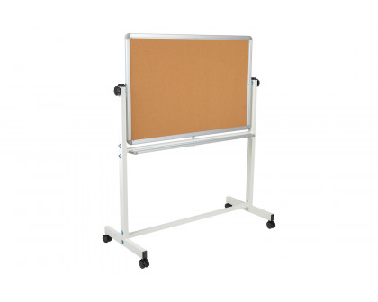 BLNK HERCULES Series Reversible Mobile Cork Bulletin Board and White Board with Pen Tray - 45.25"W x 54.75"H