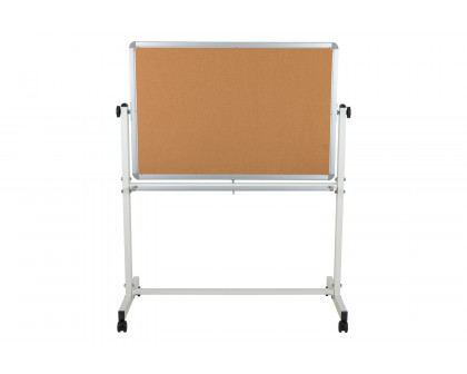 BLNK HERCULES Series Reversible Mobile Cork Bulletin Board and White Board with Pen Tray - 45.25"W x 54.75"H