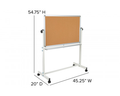 BLNK HERCULES Series Reversible Mobile Cork Bulletin Board and White Board with Pen Tray - 45.25"W x 54.75"H