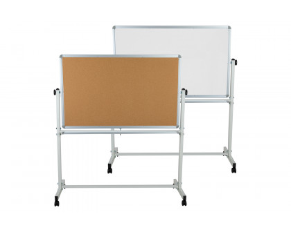 BLNK HERCULES Series Reversible Mobile Cork Bulletin Board and White Board with Pen Tray