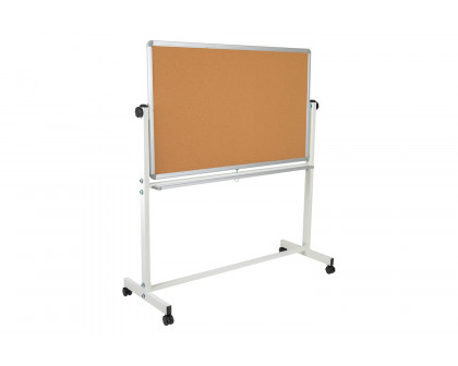 BLNK HERCULES Series Reversible Mobile Cork Bulletin Board and White Board with Pen Tray - 53"W x 59"H