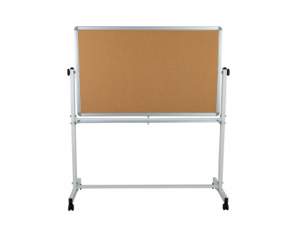 BLNK HERCULES Series Reversible Mobile Cork Bulletin Board and White Board with Pen Tray - 53"W x 59"H