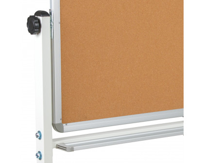 BLNK HERCULES Series Reversible Mobile Cork Bulletin Board and White Board with Pen Tray - 53"W x 59"H