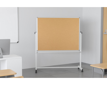 BLNK HERCULES Series Reversible Mobile Cork Bulletin Board and White Board with Pen Tray