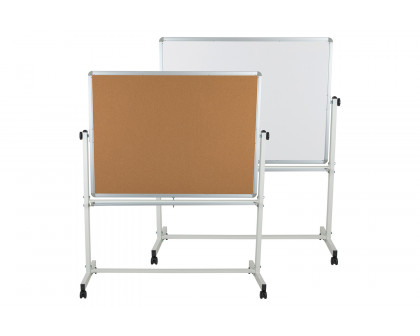 BLNK HERCULES Series Reversible Mobile Cork Bulletin Board and White Board with Pen Tray - 53"W x 62.5"H