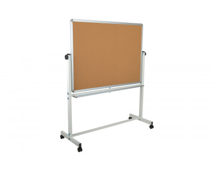 BLNK HERCULES Series Reversible Mobile Cork Bulletin Board and White Board with Pen Tray - 53"W x 62.5"H