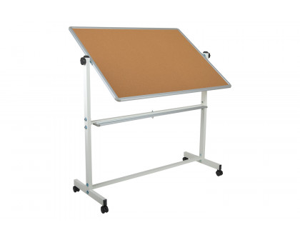 BLNK HERCULES Series Reversible Mobile Cork Bulletin Board and White Board with Pen Tray - 53"W x 62.5"H