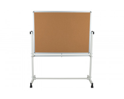 BLNK HERCULES Series Reversible Mobile Cork Bulletin Board and White Board with Pen Tray - 53"W x 62.5"H