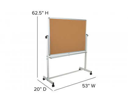 BLNK HERCULES Series Reversible Mobile Cork Bulletin Board and White Board with Pen Tray - 53"W x 62.5"H