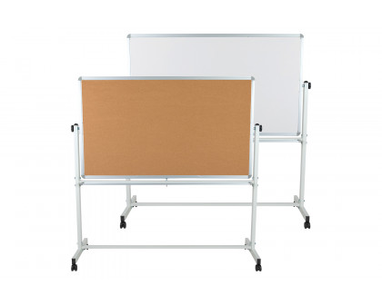 BLNK HERCULES Series Reversible Mobile Cork Bulletin Board and White Board with Pen Tray - 62.5"W x 62.25"H