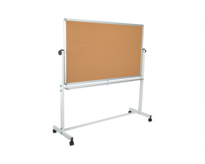 BLNK HERCULES Series Reversible Mobile Cork Bulletin Board and White Board with Pen Tray - 62.5"W x 62.25"H