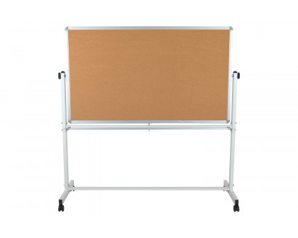 BLNK HERCULES Series Reversible Mobile Cork Bulletin Board and White Board with Pen Tray - 62.5"W x 62.25"H