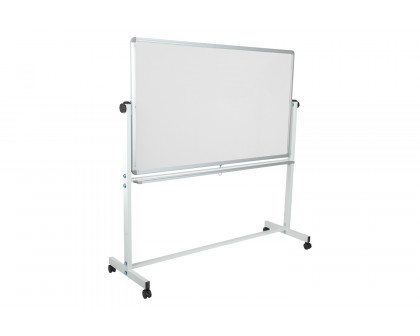 BLNK HERCULES Series Reversible Mobile Cork Bulletin Board and White Board with Pen Tray - 62.5"W x 62.25"H