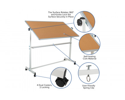 BLNK HERCULES Series Reversible Mobile Cork Bulletin Board and White Board with Pen Tray - 62.5"W x 62.25"H