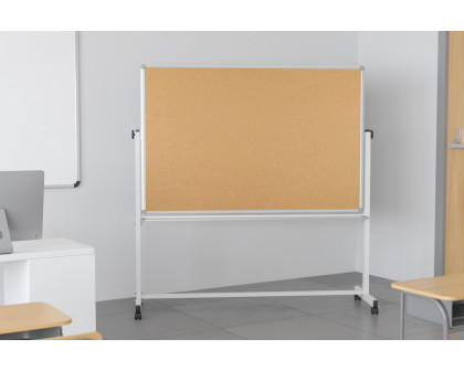 BLNK HERCULES Series Reversible Mobile Cork Bulletin Board and White Board with Pen Tray