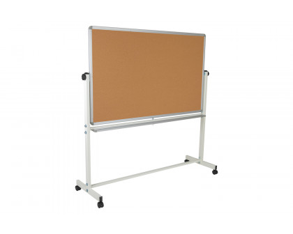 BLNK HERCULES Series Reversible Mobile Cork Bulletin Board and White Board with Pen Tray - 64.25"W x 64.75"H