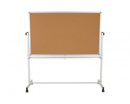 BLNK HERCULES Series Reversible Mobile Cork Bulletin Board and White Board with Pen Tray - 64.25"W x 64.75"H