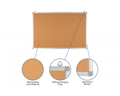 BLNK HERCULES Series Natural Cork Board with Aluminum Frame - 35.5"W x 23.5"H