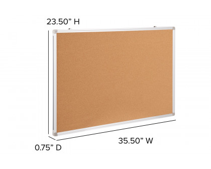 BLNK HERCULES Series Natural Cork Board with Aluminum Frame - 35.5"W x 23.5"H