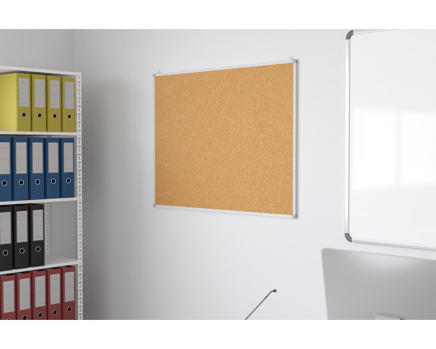 BLNK HERCULES Series Natural Cork Board with Aluminum Frame - 47.25"W x 35.5"H