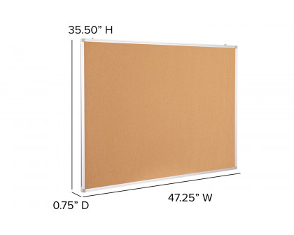 BLNK HERCULES Series Natural Cork Board with Aluminum Frame - 47.25"W x 35.5"H