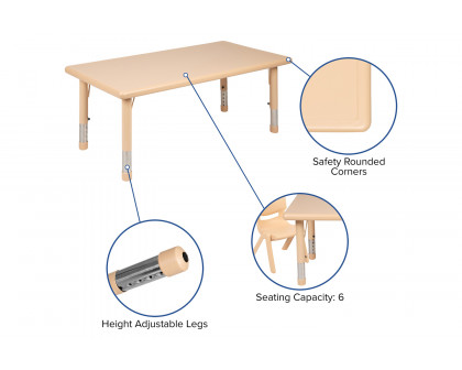 BLNK Wren Rectangular Plastic Height Adjustable Activity Table - Natural