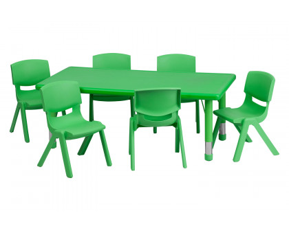 BLNK Emmy Rectangular Plastic Height Adjustable Activity Table Set - Green, 24"W x 48"L, with 6 Chairs