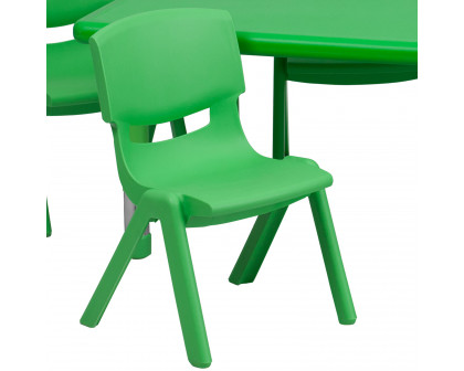 BLNK Emmy Rectangular Plastic Height Adjustable Activity Table Set - Green, 24"W x 48"L, with 6 Chairs