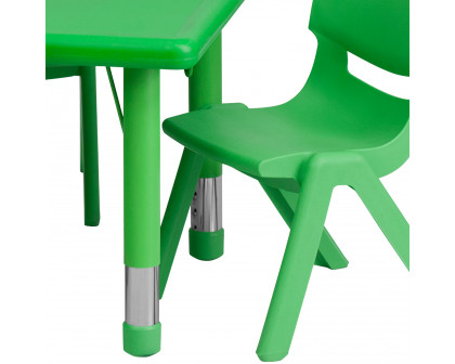 BLNK Emmy Rectangular Plastic Height Adjustable Activity Table Set - Green, 24"W x 48"L, with 6 Chairs