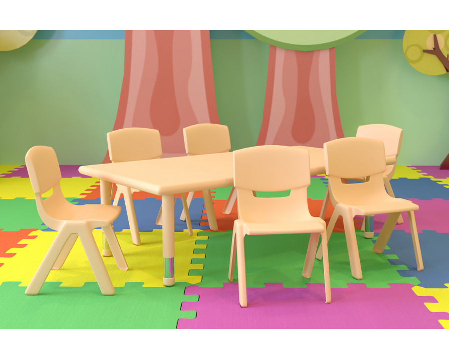 BLNK Emmy Rectangular Plastic Height Adjustable Activity Table Set - Natural, 24"W x 48"L, with 6 Chairs