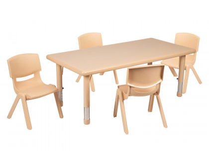 BLNK Emmy Rectangular Plastic Height Adjustable Activity Table Set - Natural, 24"W x 48"L, with 4 Chairs