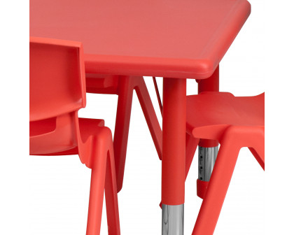 BLNK Emmy Rectangular Plastic Height Adjustable Activity Table Set - Red, 24"W x 48"L, with 6 Chairs