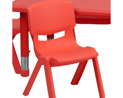 BLNK Emmy Rectangular Plastic Height Adjustable Activity Table Set - Red, 24"W x 48"L, with 6 Chairs