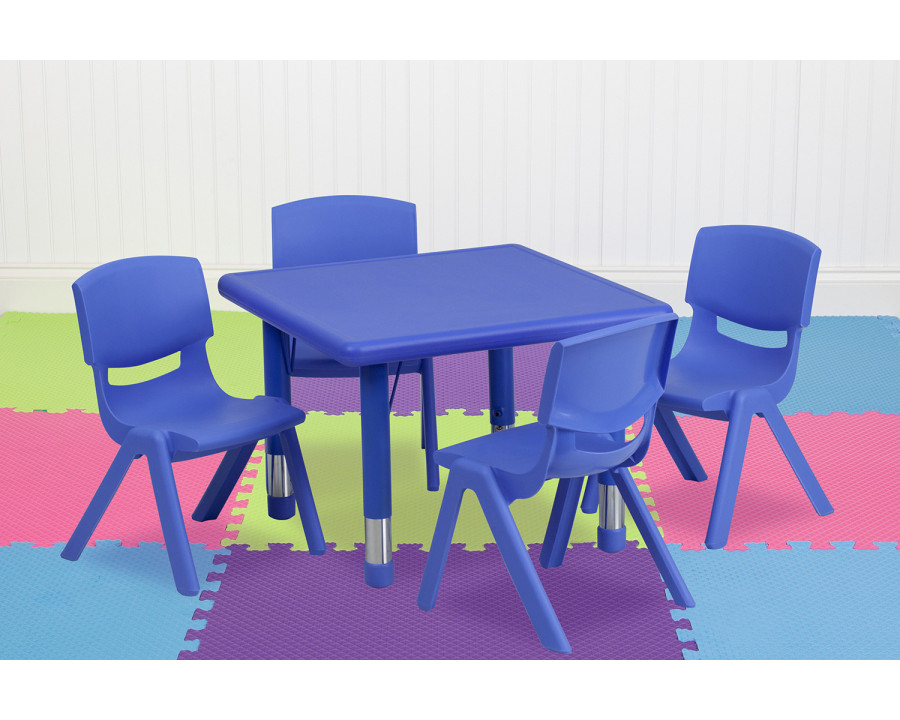 BLNK Emmy Square Plastic Height Adjustable Activity Table Set - Blue, 24"W, with 4 Chairs