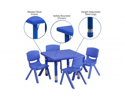 BLNK Emmy Square Plastic Height Adjustable Activity Table Set - Blue, 24"W, with 4 Chairs