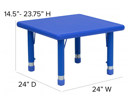 BLNK Emmy Square Plastic Height Adjustable Activity Table Set - Blue, 24"W, with 4 Chairs