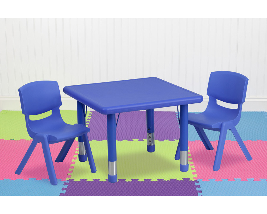 BLNK Emmy Square Plastic Height Adjustable Activity Table Set - Blue, 24"W, with 2 Chairs