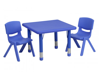 BLNK™ Emmy Square Plastic Height Adjustable Activity Table Set - Blue, 24"W, with 2 Chairs