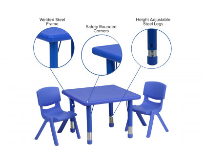 BLNK™ Emmy Square Plastic Height Adjustable Activity Table Set - Blue, 24"W, with 2 Chairs