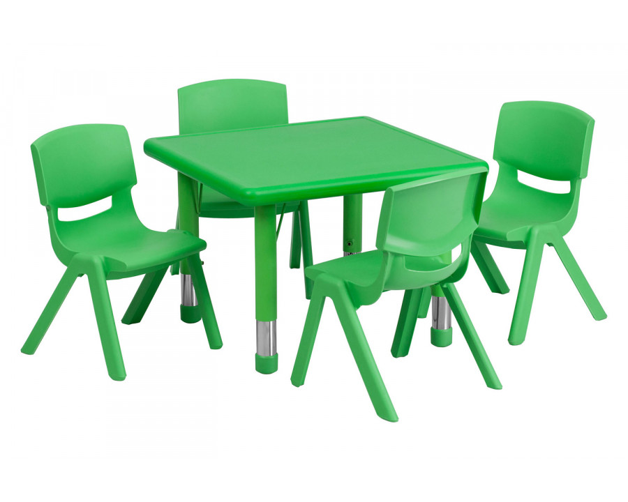 BLNK Emmy Square Plastic Height Adjustable Activity Table Set - Green, 24"W, with 4 Chairs