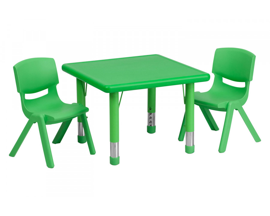 BLNK Emmy Square Plastic Height Adjustable Activity Table Set - Green, 24"W, with 2 Chairs