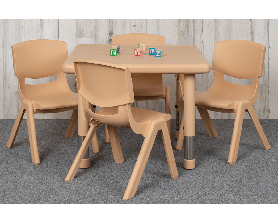 BLNK Emmy Square Plastic Height Adjustable Activity Table Set - Natural, 24"W, with 4 Chairs