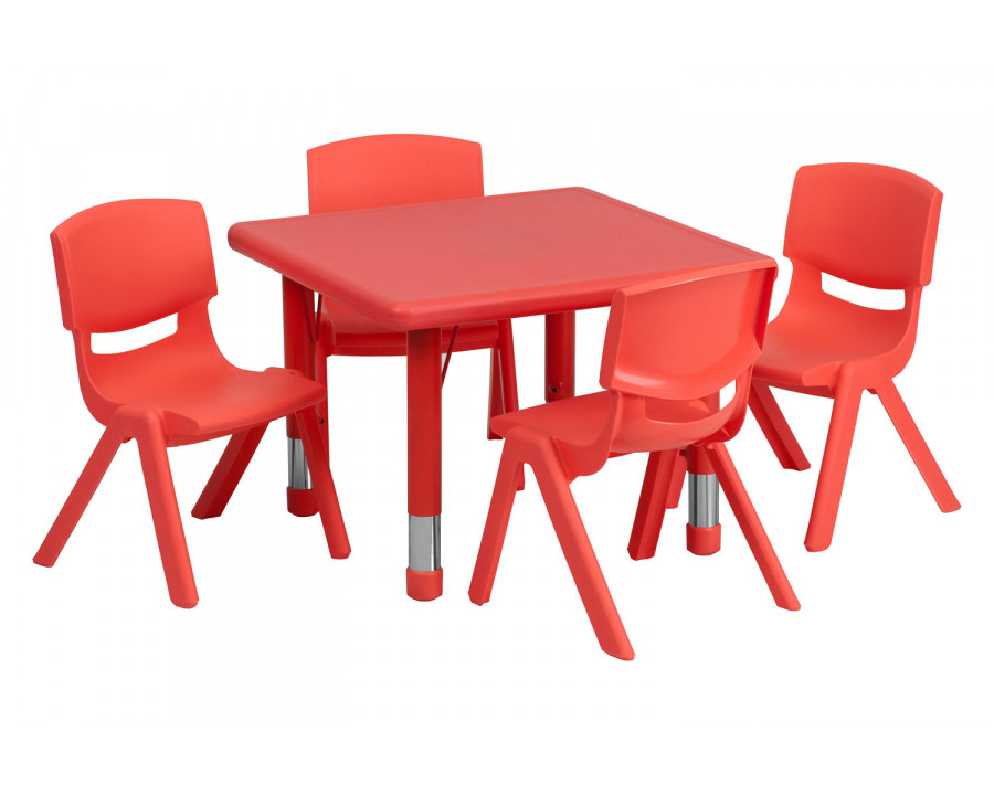 BLNK Emmy Square Plastic Height Adjustable Activity Table Set - Red, 24"W, with 4 Chairs