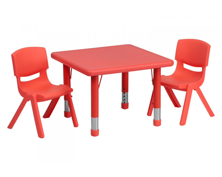 BLNK Emmy Square Plastic Height Adjustable Activity Table Set - Red, 24"W, with 2 Chairs