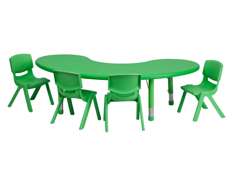 BLNK Emmy Half-Moon Plastic Height Adjustable Activity Table Set with 4 Chairs - Green